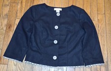 White House Black Market Jacket Black Linen Blend Button Front Size Us 6 Uk 10