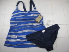 Nike Swim 2 Piece Tankini Bikini Blue Gray Striped Women's Large NESSE896-442