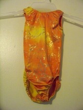 Girls Orange Leotard Foil Sparkles Size 6 EUC  