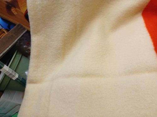 ORRLASKAN Orr WOOL Felt BLANKET Vintage Piqua OH Red BLUE Yellow Stripe 78" x 70 - Picture 14 of 23