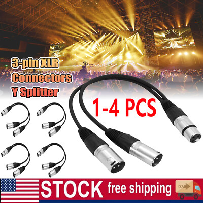 1-4X 3Pin XLR Female Jack To Dual Male Plug Y Splitter Cable Adapter Microphone