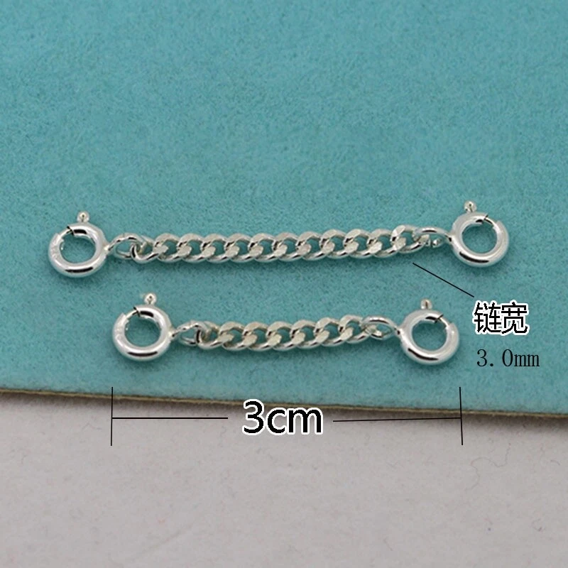 3.0mm Sterling Silver Safety Chain Extender Necklace/Bracelet Extension  Stamped