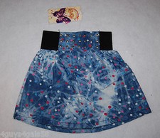 Girls Skirt TIE DYE BLUE Polka Dot SILVER STUDS Black Elastic Waist 6 GeGe