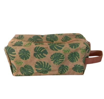 Trader Joes Toiletry Bag Monstera Leaf Print Recycled Reusable Paper