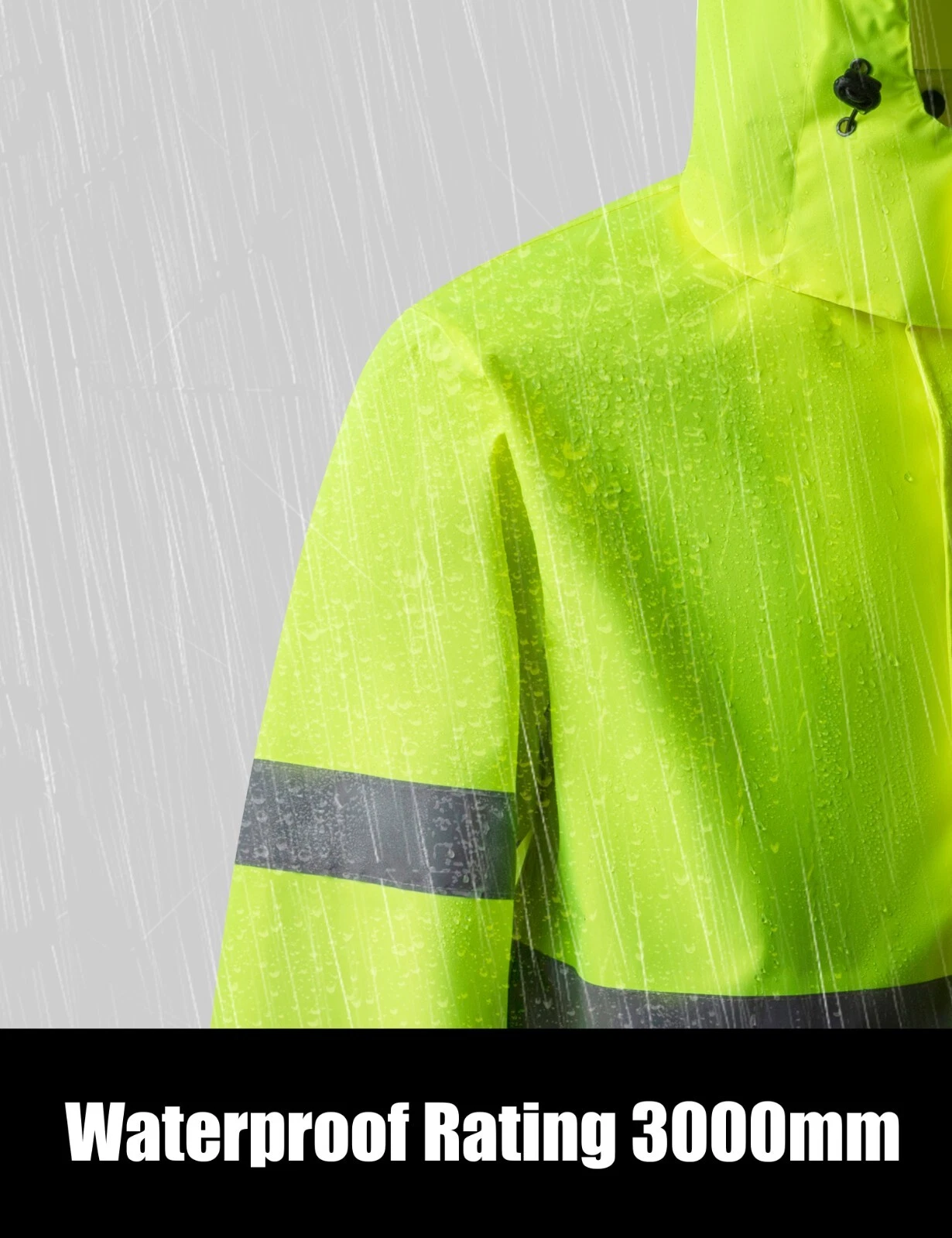 Men Waterproof Safety Rain Jacket Visibility Reflective Safety Raincoat Hooded image 3
