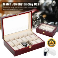 12 Grids Men  Watch Box Jewelry Storage Wooden Display Case Organizer