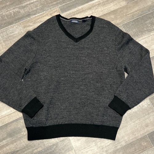 Consensus Sweater Men's Large Gray Merino Wool Blend V Neck Classic Fit Jumper