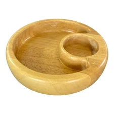 Crate & Barrel Wooden Bowl Organizer Divided Chips Dip Round Farmhouse