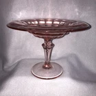 Anchor Hocking (?) BLOCK OPTIC PINK Compote Rolled Edge Depression Glass Vintage