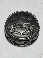 VINTAGE TORINO PEWTER BIRD JEWELRY NECKLACE BROOCH EARRINGS ROUND BOX SET DECOR