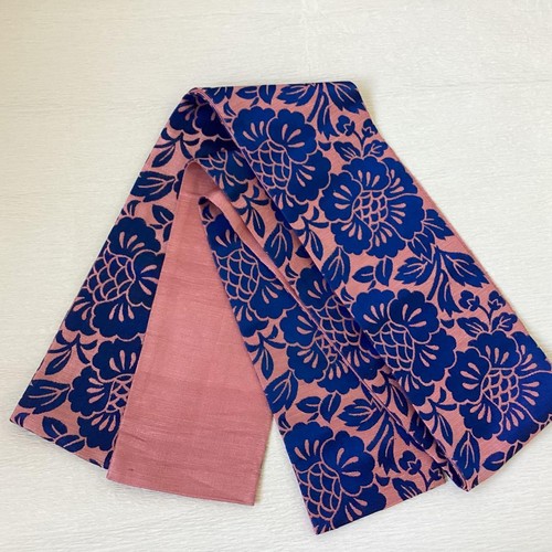 Antique Pink Blue Obi Narrow Belt Peony Pattern Fabric Size 328cm 14cm