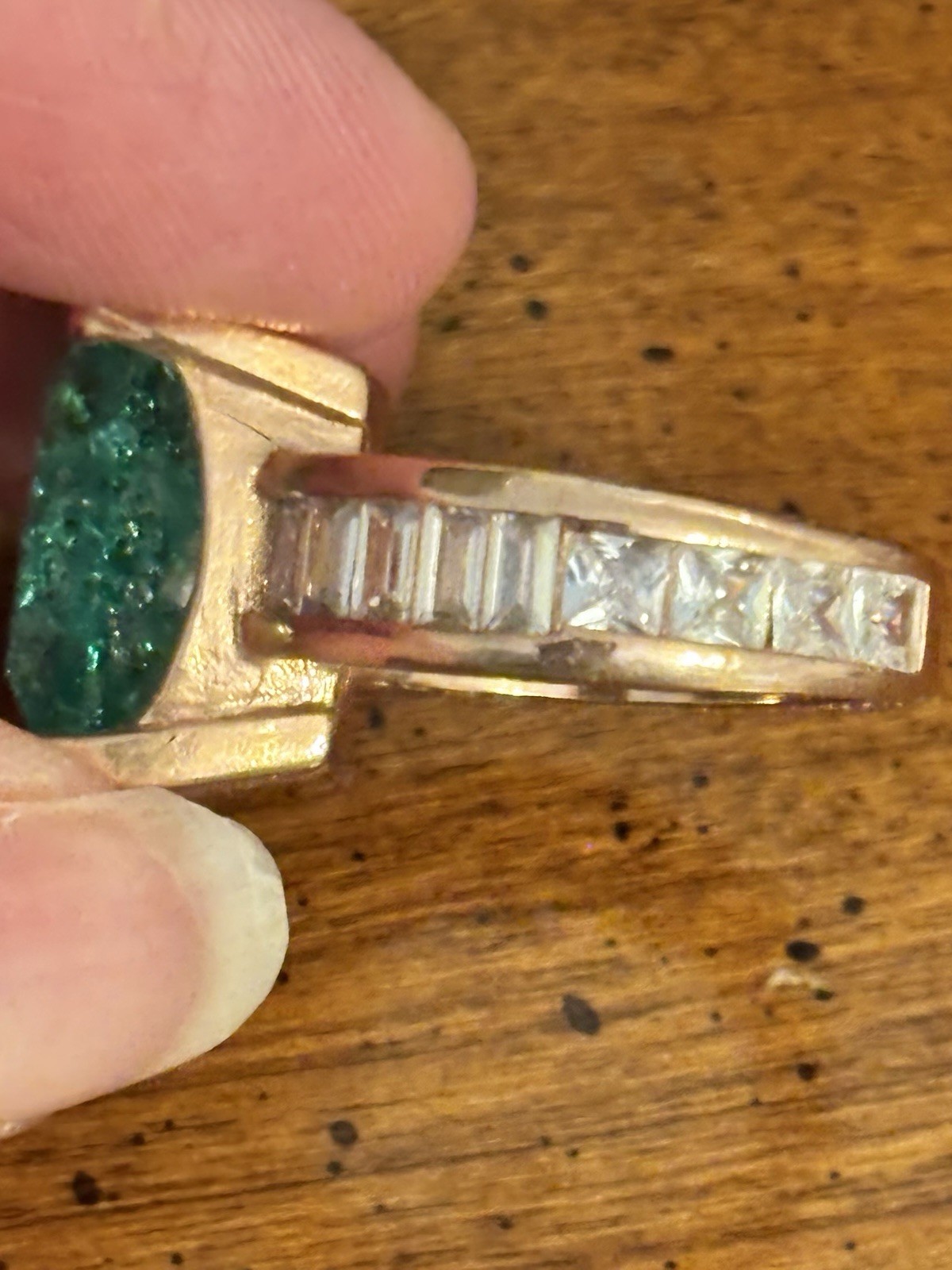 Simulated Emerald Gemstone with Simulated Diamond… - image 3