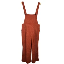 Cider 0XL Women's Corduroy Wide Leg Overalls Rust Orange Jumpsuit