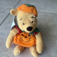 WINNIE THE POOH PUMPKIN POOH PLUSH BEANIE DISNEY STORE 8" Halloween With Tag
