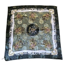 Vintage 1960s Womens Silk Scarf Equestrian Gold Black Intricate Design