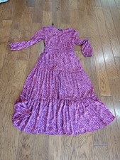Simply Vera Wang Maxi Dress Size S Pink Animal Print Boho Festival Tiered Guest