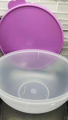 Tupperware LARGE mixing bowl 26 CUP with lid salad dog food LOWER FLATTER RARE!