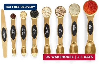Magnetic Measuring Spoons Set Stainless Steel with Leveler, Stackable Metal Tabl