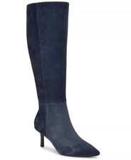Nine West Kimdee Boots 7.5M Dark Blue Suede Tall Stiletto Dress NIB msrp$269