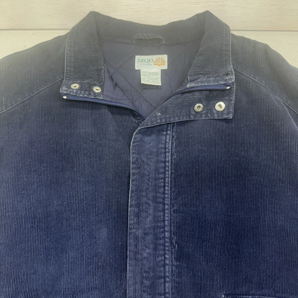 复古 Izod Club 蓝色夹克男式灯芯绒绝缘全拉链口袋大号 — 第 3/4 张图片