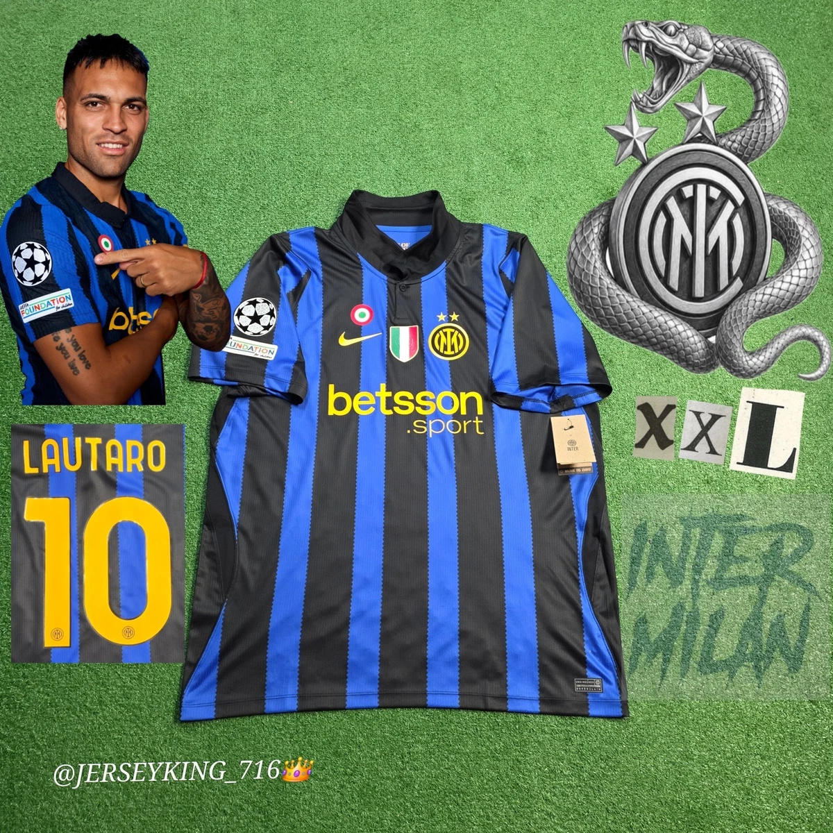 Inter Milan Size 2XL International Club Soccer Fan Jerseys for