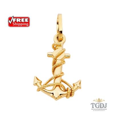 14K Massiv Gold Gelbgold Anker Charm Anhänger - 16mm x 14mm