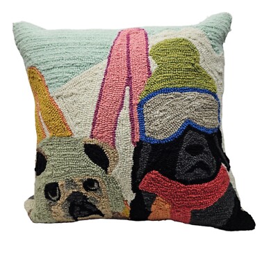 Liora Manne Ski Patrol Pillow  Indoor/Outdoor Dogs Pug Mountain