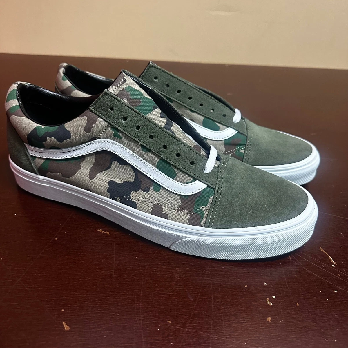 Vans Mens Olive Camo Old Skool Suede Lace Up Low Top Sneakers Size US 12