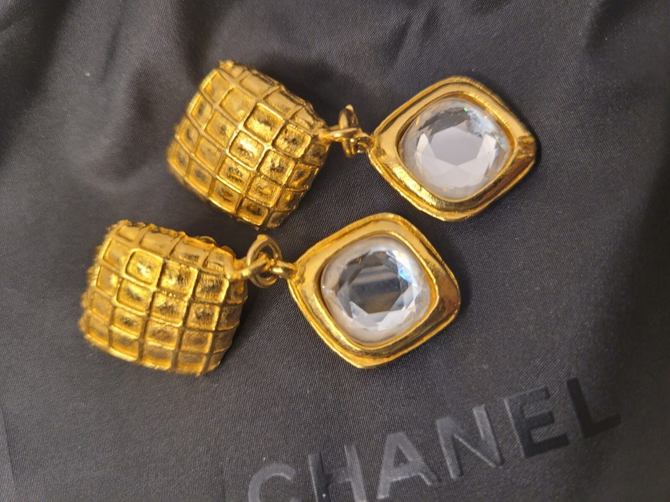 Chanel 24K Plated Diamond Vintage Earrings eBay