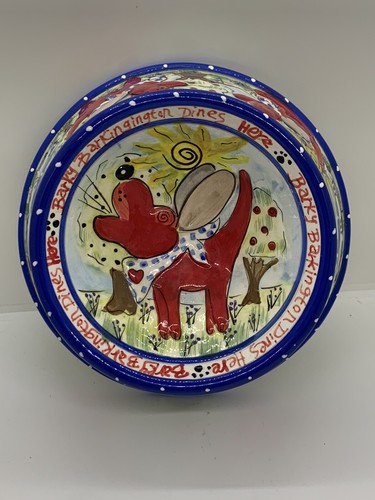 Blue Sky Clayworks 2009 Embossed Ceramic Dog Pet Bowl Dish Barky Barkington