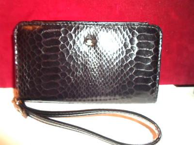 NEW Black Snak Foldover Wristlet Wallet Universal Cell Phone Case iPhone LG ATT 