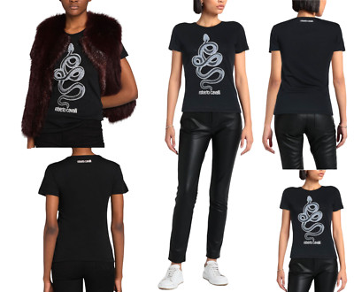 ROBERTO CAVALLI SNAKE PRINT MONOGRAM COTTON T-SHIRT TOP LOUNGE ICONIC SHIRT M