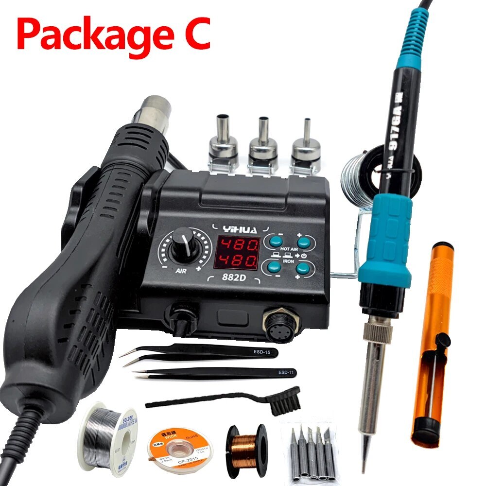 YIHUA 882D Soldering Station 2 in 1 Solder Iron Hot Air Gun Rework