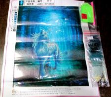 White Unicorn On Blue 3D Round Diamond Cross Stitch Painting Kit - NIP 27