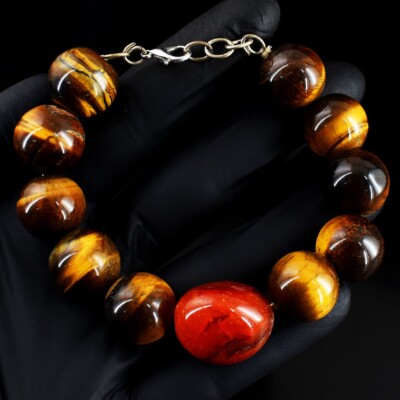 Dazzling Tiger Eye & Onyx 344.00 Cts Beaded Beautiful Bracelet VK 01 E666
