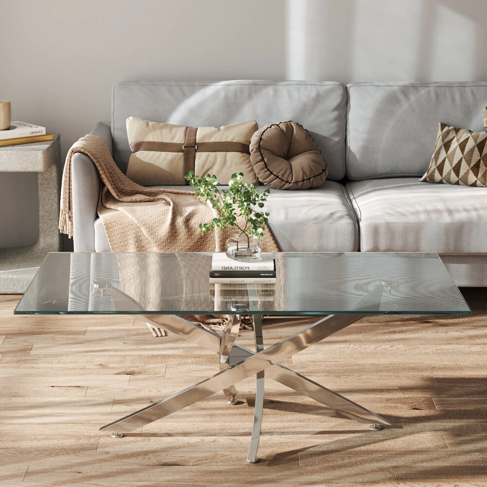 Coffee table with silver outlet metal legs