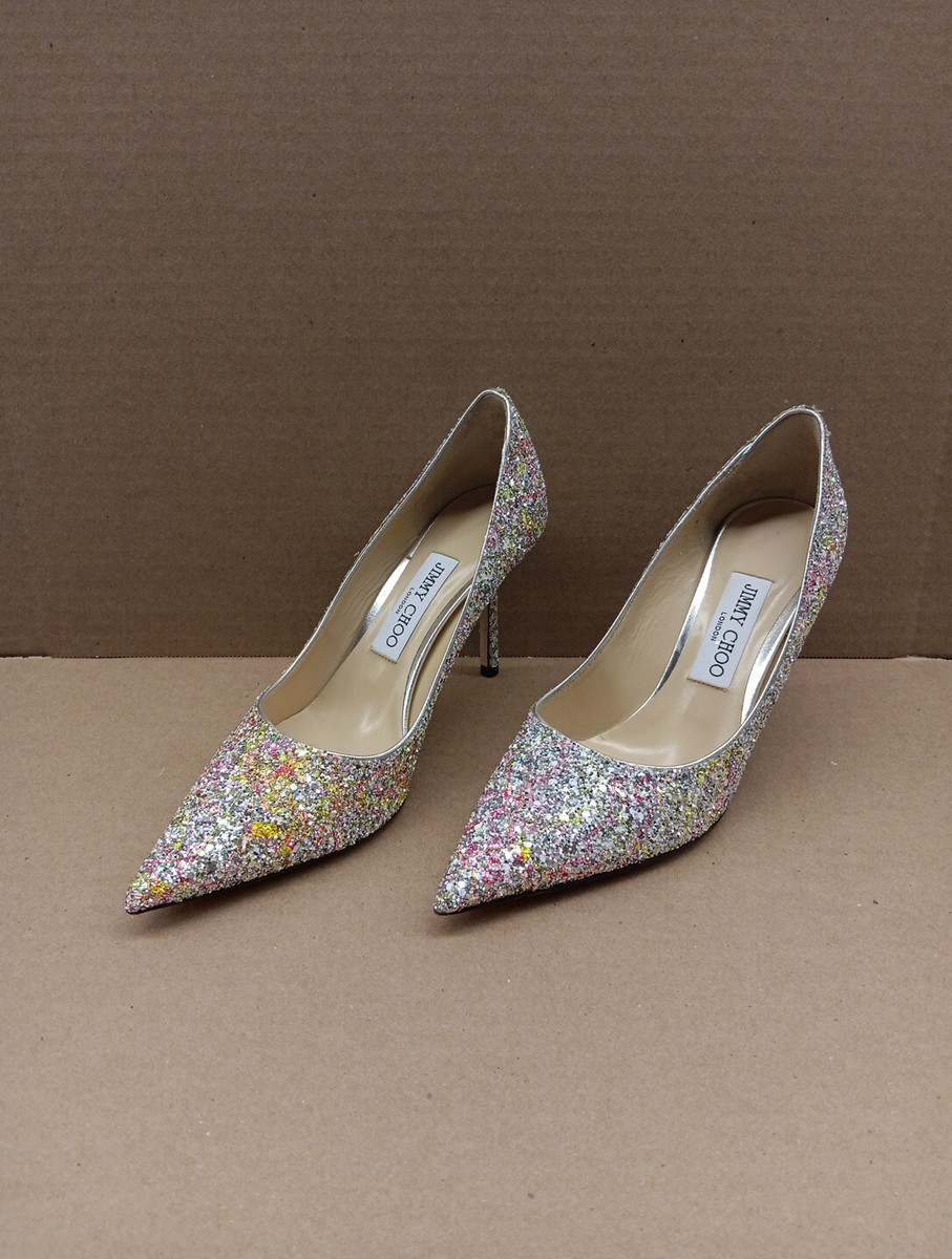JIMMY CHOO ＊ LOVE85 グリッターパンプス 36 23cm LOVE 85 | Ballet Pink Mesh Pointed-Toe Pumps with Dégradé
