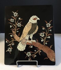 Marquetry Lacquered Bird on Branch 12" x 10"