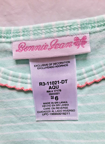 Bonnie Jean Little Girl Sz 6 Dress Aqua and Pink Roses-3/4 Sleeves Back Tie - Picture 3 of 7
