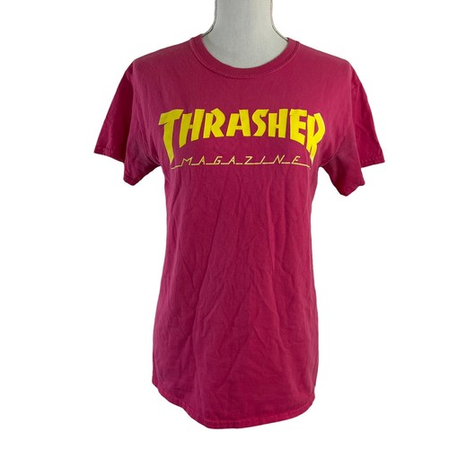 Thrasher Pink T Shirt with Yellow 