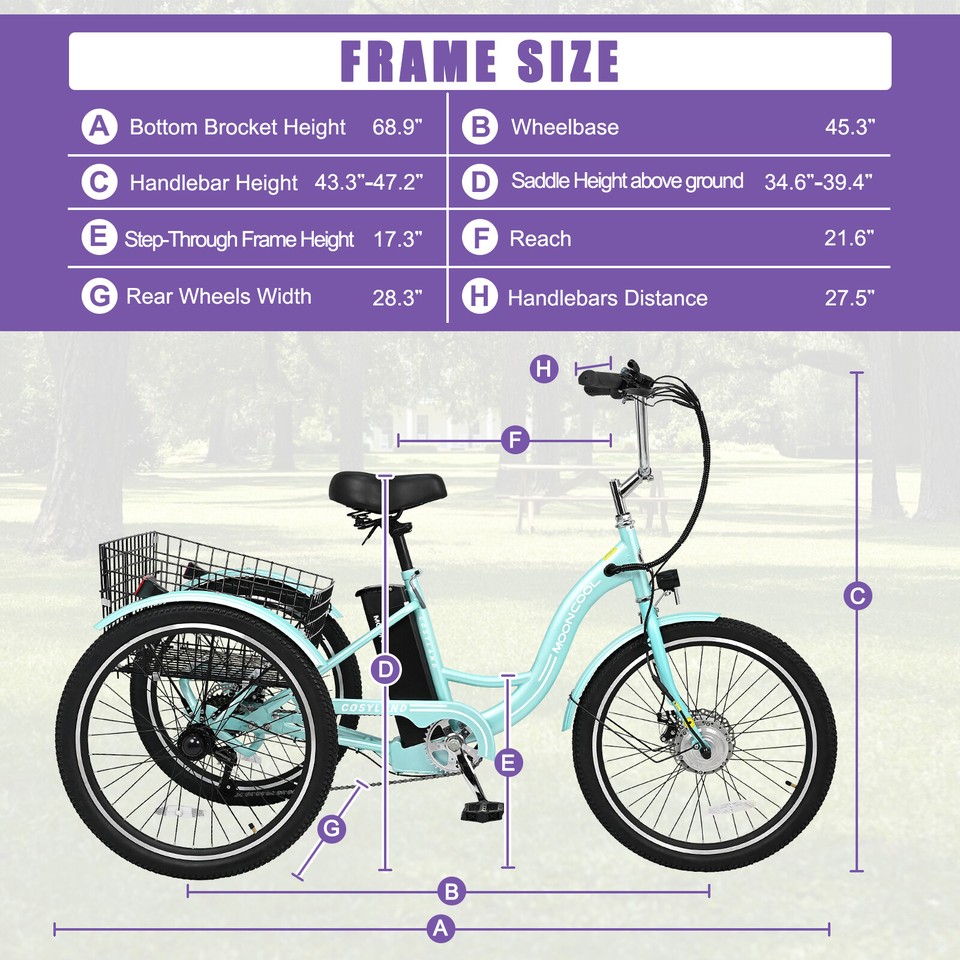 MOPHOTO Electric Tricycle Adult 24" Electric Tricycle Removable Battery Charger