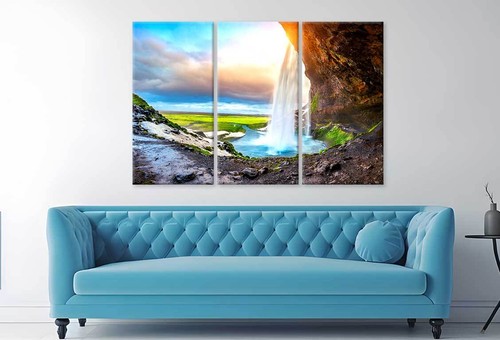 Seljalandsfoss Waterfall 3 & 4 Panels Australian Made Wall Canvas High ...