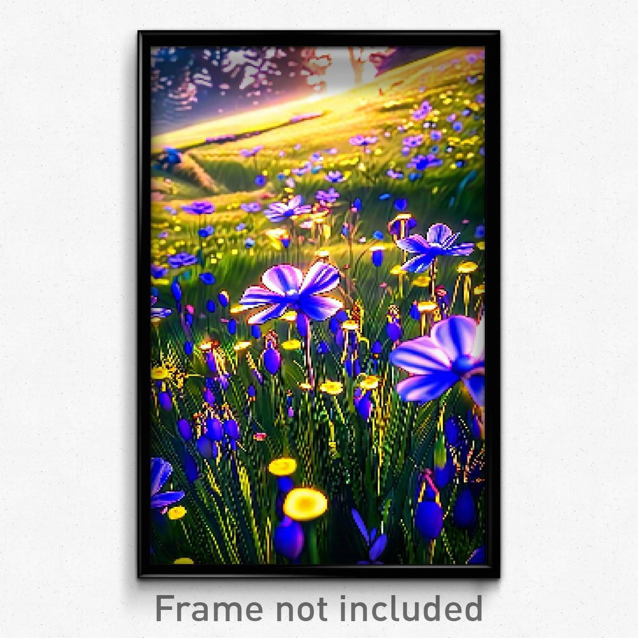 8 Bit Psychedelic Pixel Art Poster - Buzzing Meadow Trippy Video Game Print