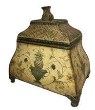 Large Bombay Style Wood Box With Pineapples￼ 9 1/2” x 12” Fun