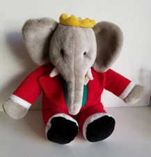 Vintage 1988 Babar the Elephant 14" Plush Toy by GUND Red Suit, Yellow Crown