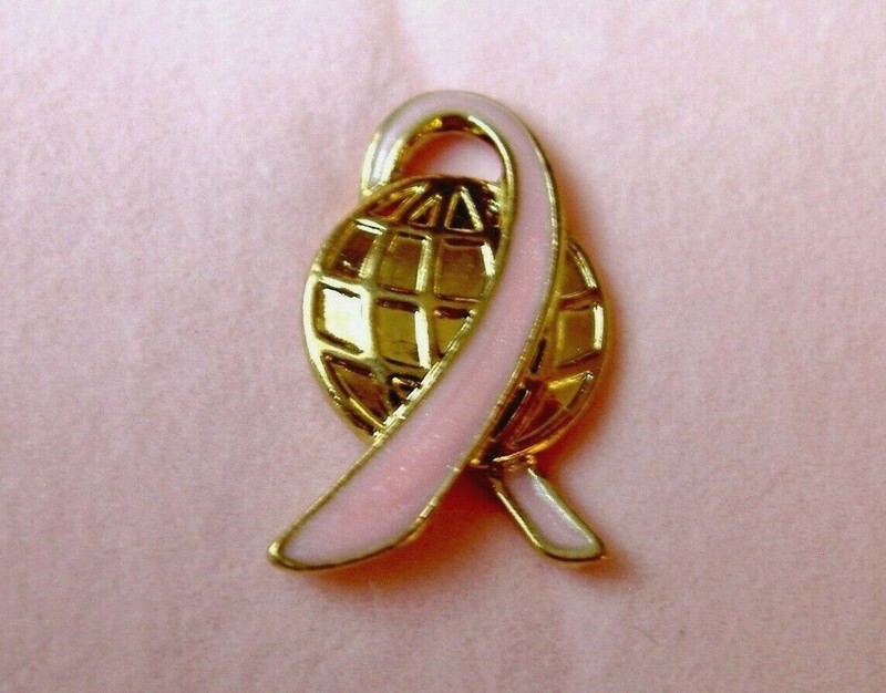 NIB 2005 AVON WALK AROUND THE WORLD PINK RIBBON GOLD TONE LAPEL TAC PIN -.75"