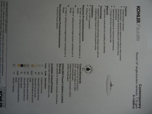 Kohler K-13689-G-CP 10" Contemporary Round Rain Shower Head Chrome Bathroom - Picture 6 of 7