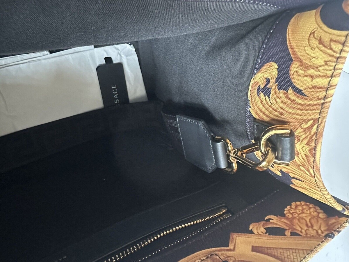 Versace Top Handle Small Tote Fabric/Leather Black/Gold Bag Versace Top Handle Small Tote Fabric/Leather Black/Gold Bag