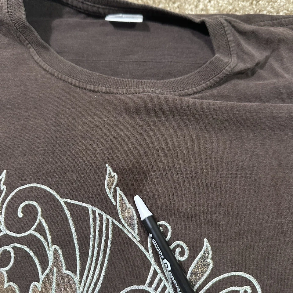 Винтажная Y2K шикарный леди коричневый женская футболка размер XL цветочный лист печати - Изображение 3 из 4