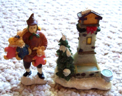 2 Rite Aid Holiday Figurines Village Accessories Toy Maker and Watering Trough